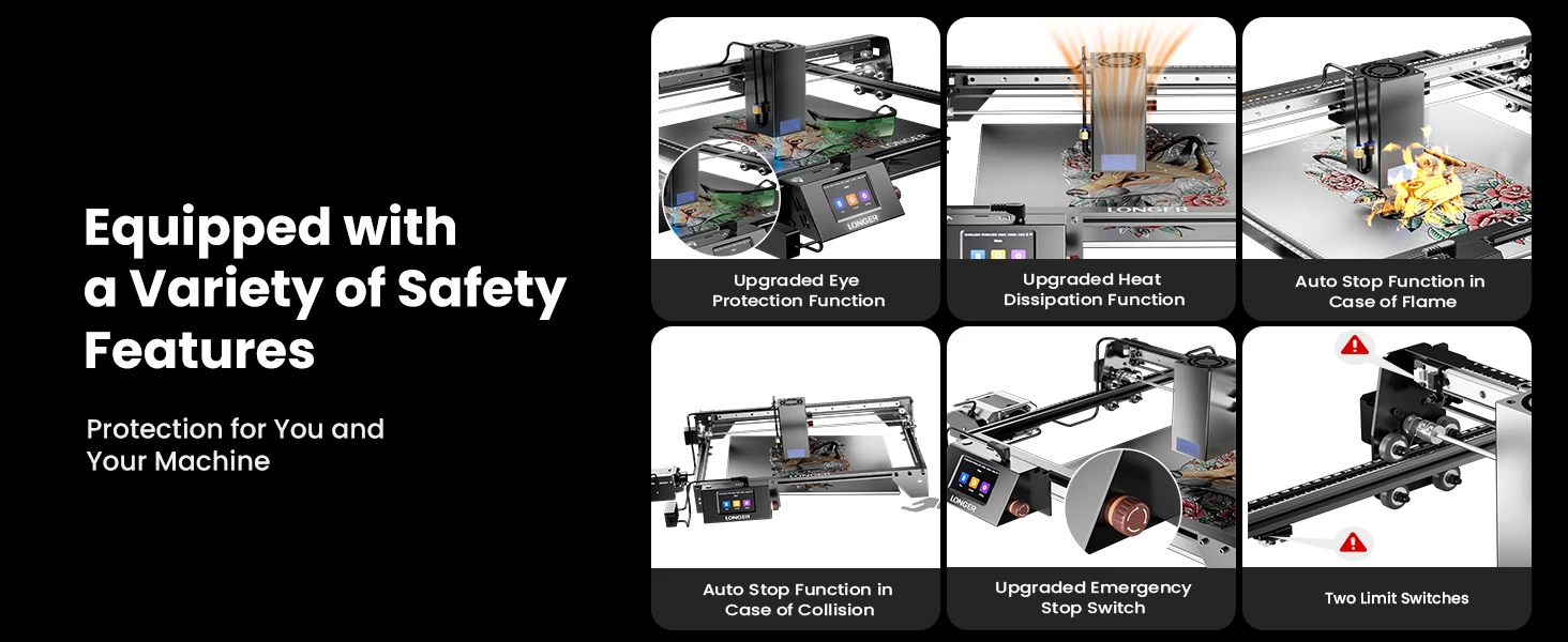 LONGER RAY5 40W Lasergravierer Laserschneider Prägemaschine mit Auto Air Assist, WiFi-Touchscreen, Hochgeschwindigkeits-Präzision, 385×385mm Lasergravur- und Schneidemaschine für DIY-Werkstatt, Geschenke, Basteln, Holz – Detail 10