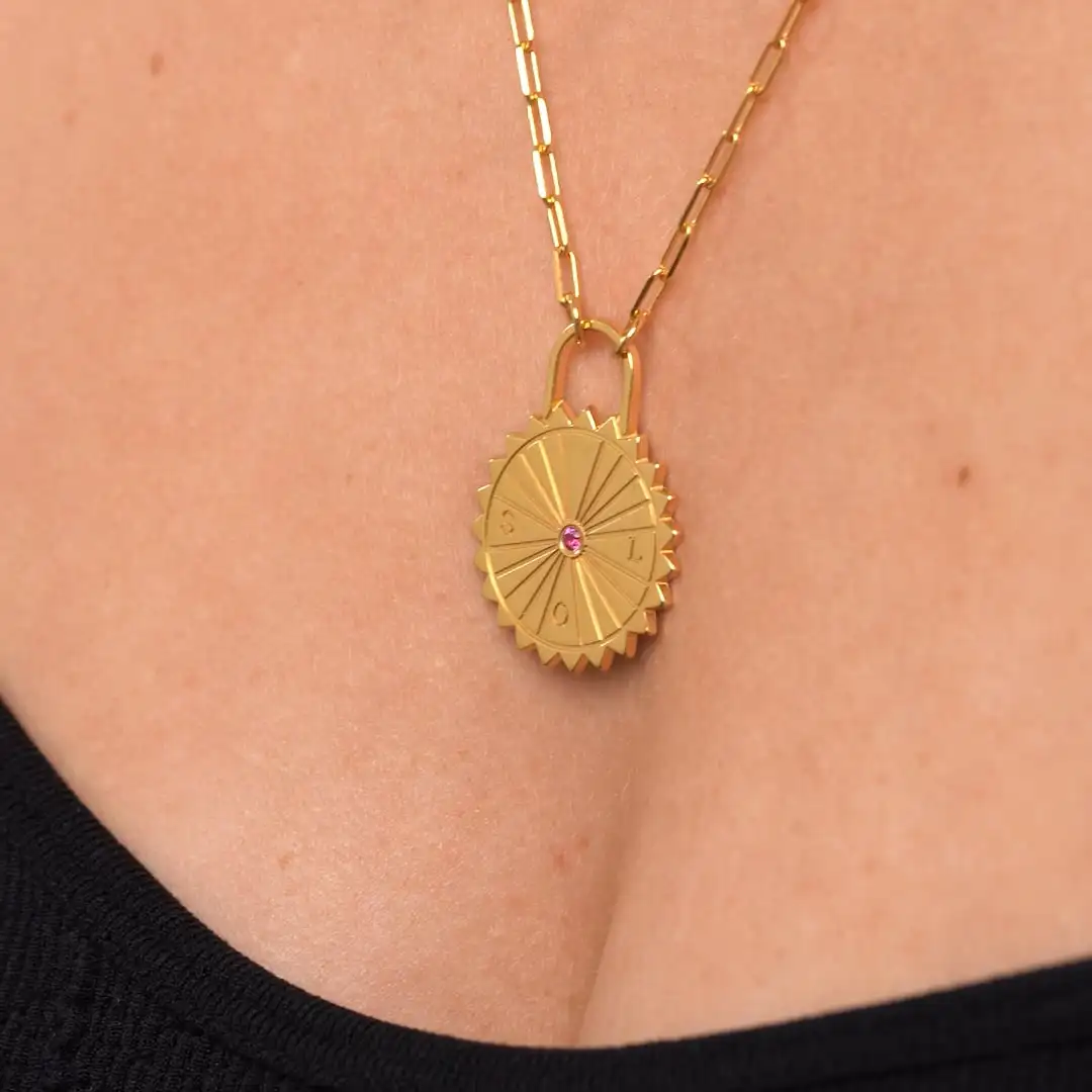 

Sun Compass Initials Necklace with Cubic Zirconia Personalized Birthstone Necklace Paperclip Chain Christmas Couple Jewelry