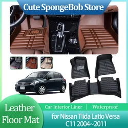 Car Leather Floor Mat for Nissan Tiida Latio Versa C11 2004~2011 Foot Interior Liner Waterproof Carpet Custom Pad Accessories