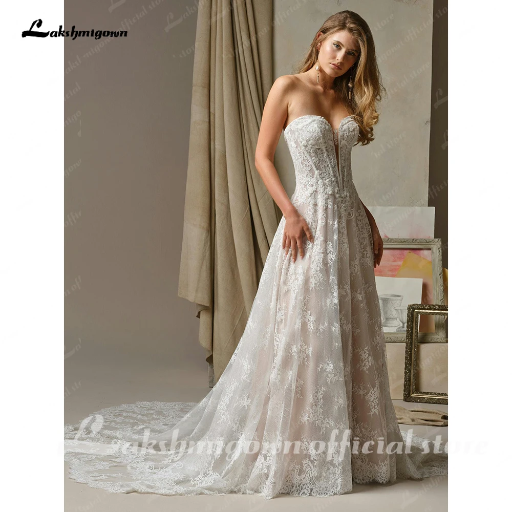 Lakshmigown Plus Size Hochzeitskleid Off-Shoulder A-Linie Spitzenapplikationen Lange Ärmel Exquisite Vestidos De Novia Maßanfertigung – Detail 6