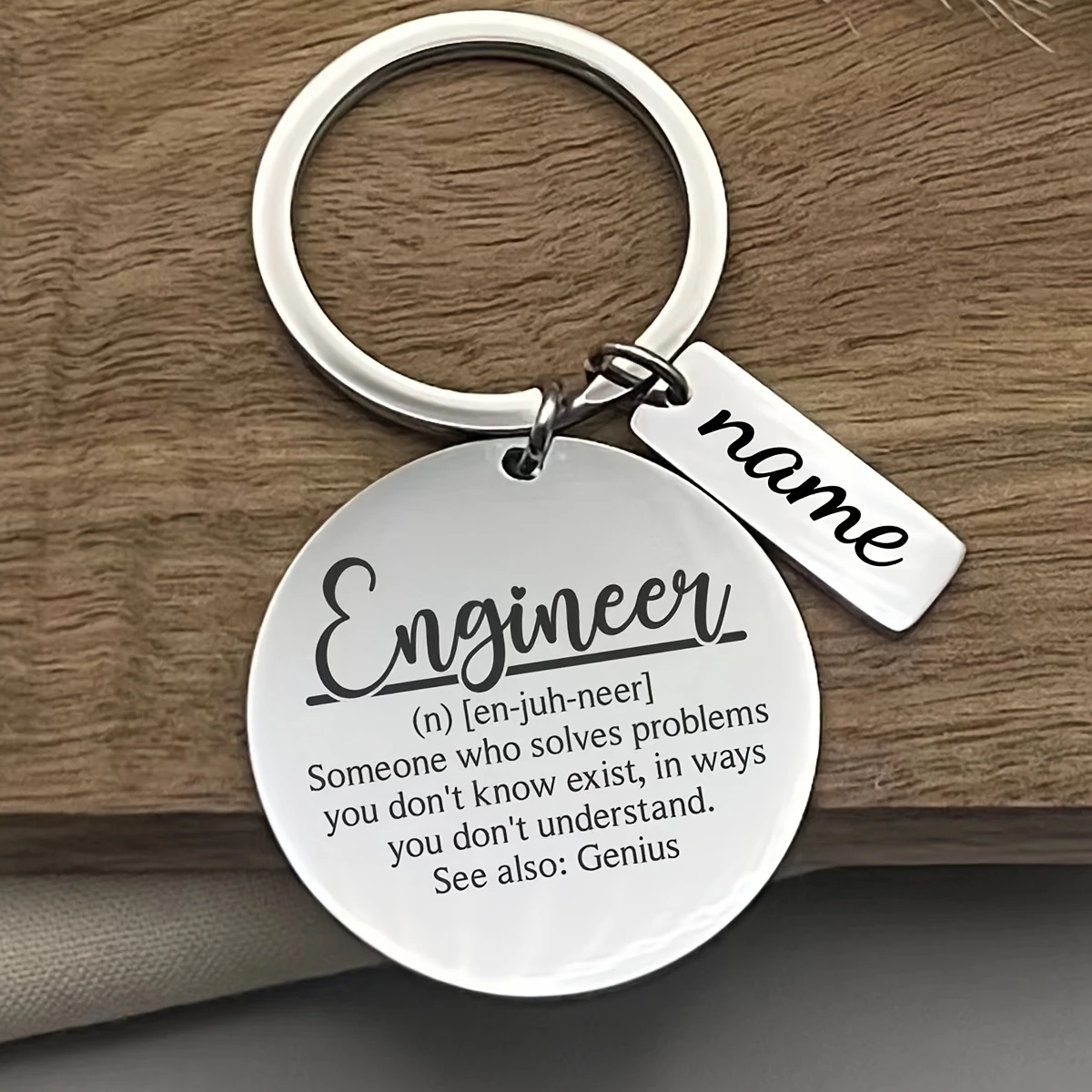 Personalized Round Engineer Quote Keychain, Keepsake Gift
