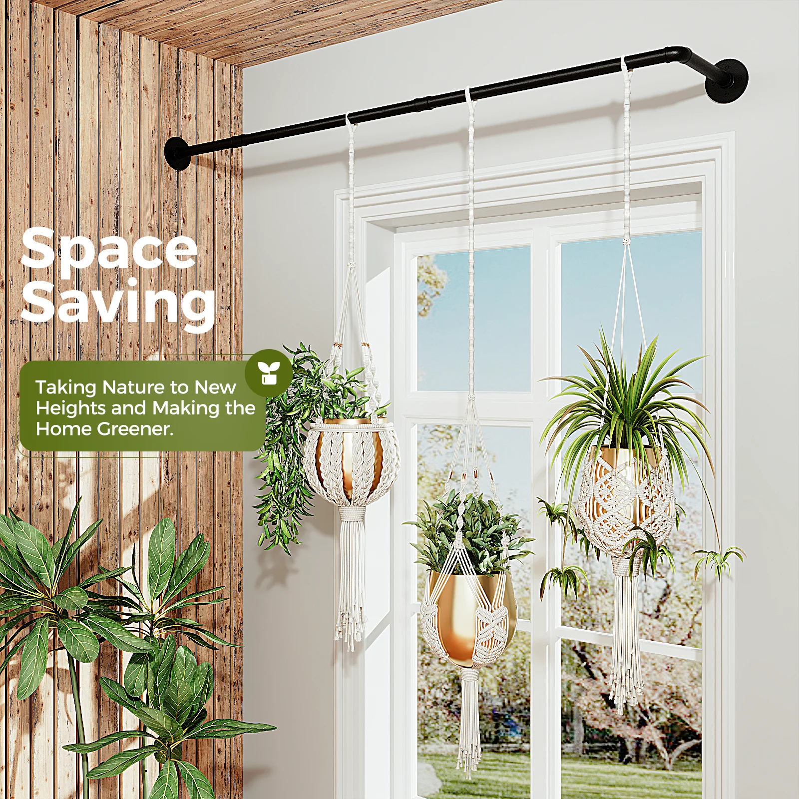 Bamworld داخلي معلق المزارعون الشماعات النباتية مع قضيب معدني 42in داخلي نبات شماعات معلقة زارع وعاء النبات غير المدرجة دي #4