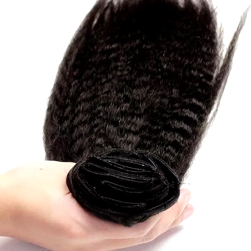 Kinky Straight Hair Clip 100% Human Hair Extension Natural Black Remy Extension Women\'s Human Hair 12-26 Inches Yaki Straight