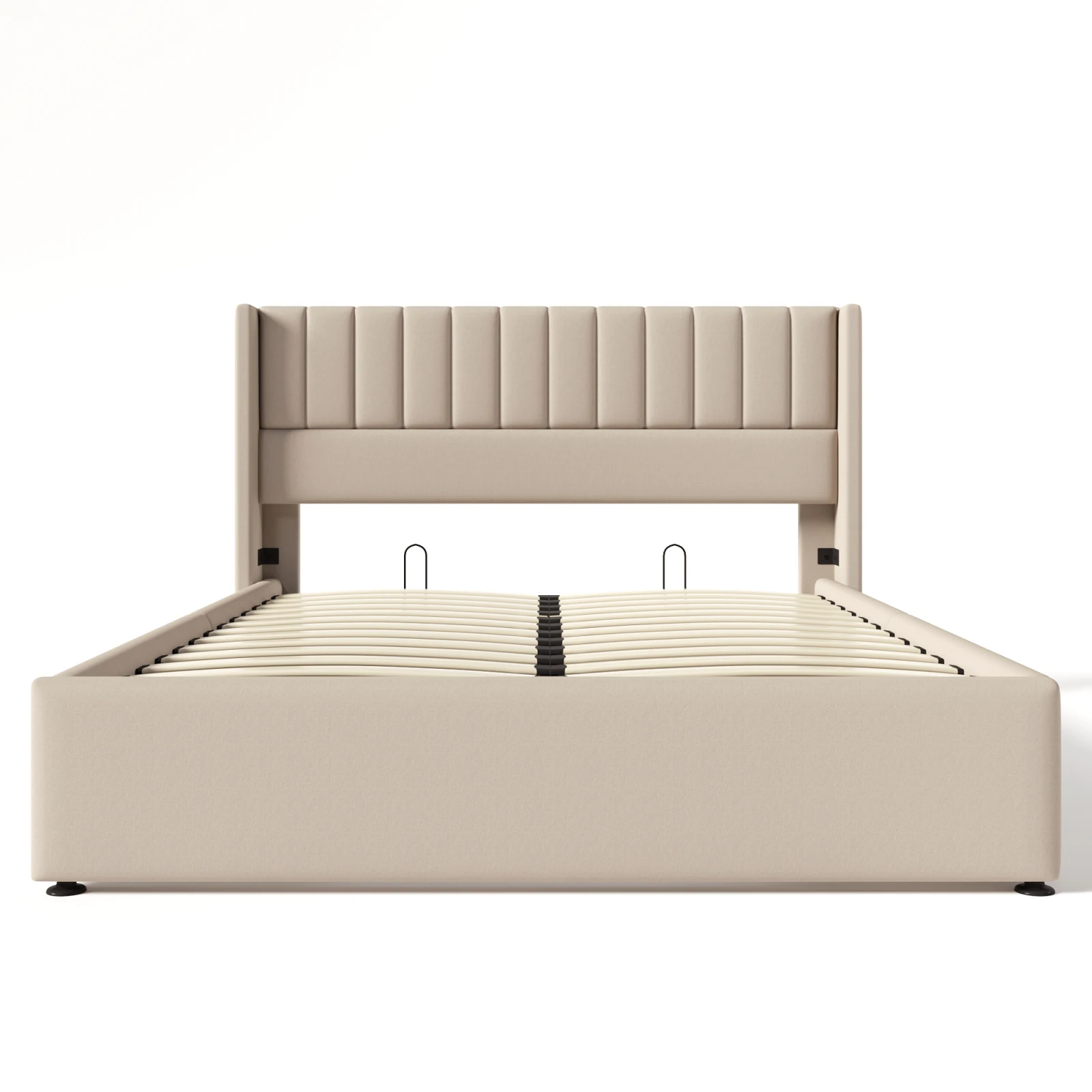 Anajqaqia 160 x 200 cm großes gepolstertes Doppelbett, hydraulisches Stauraumbett, modernes minimalistisches Bett für Erwachsene, Leinenstoff, leicht zu reinigen, Plattformbett für Schlafzimmer