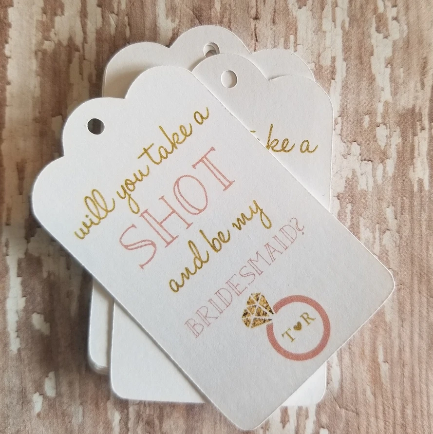 50 قطعة خذ طلقة Be My Bridesmaid، علامة زجاجة مشروبات صغيرة، اقتراح وصيفة العروس، علامة دش الزفاف، زجاج النار، لصالح الزفاف، P #2