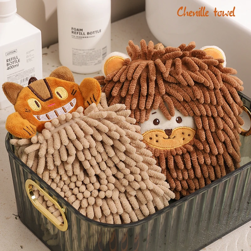 Round Lion Chenille Hand Towel Microfiber Absorbent Quick-drying Handkerchief for Kitchen Bathroom Soft Close Skin Terry Towels