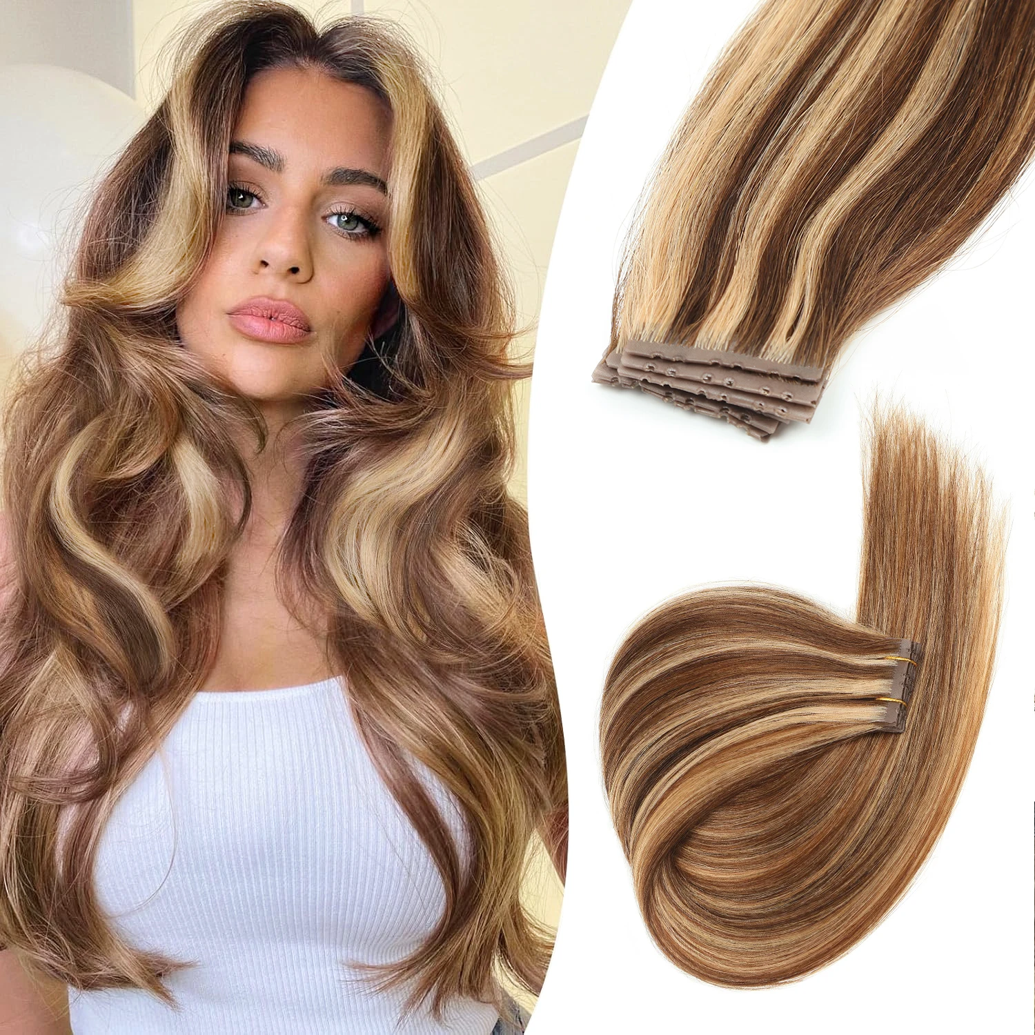 Invisible Twin Tabs Hair Extensions 12-24 Inches PU Skin Tape Human Hair 10pcs Natural Straight Micro Ring Weft Hair