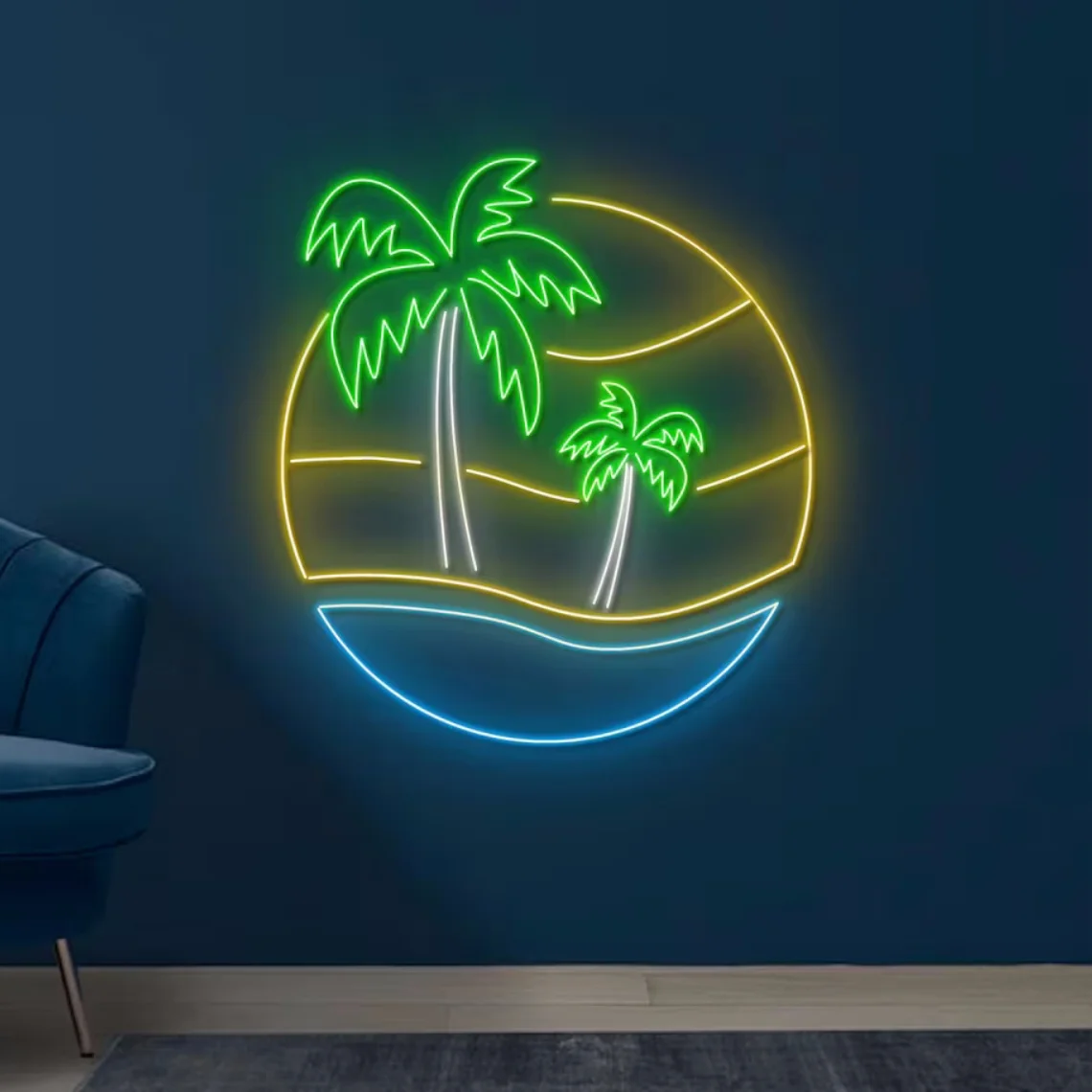 Palm Tree And Sunset Neon Sign Kids Room Decor Bedroom Game Room Wall Art Decor