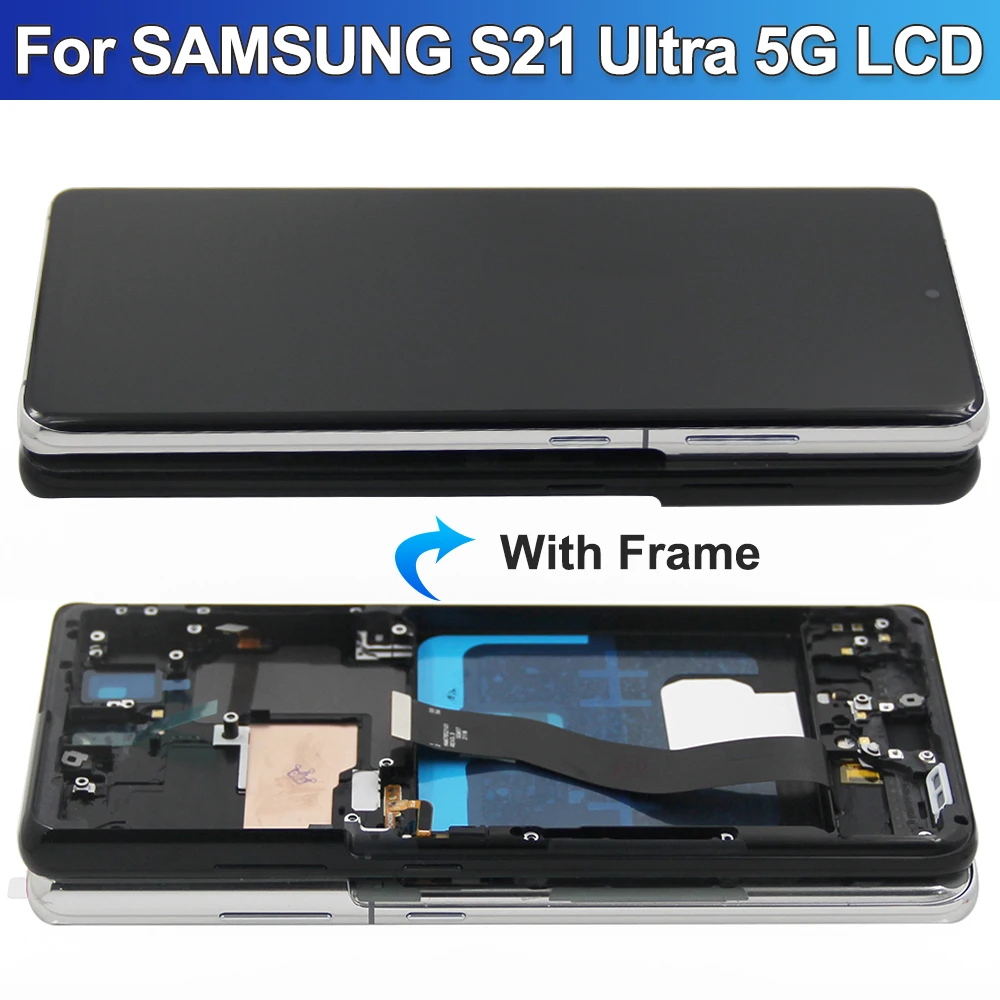 AMOLED For Samsung S21 Ultra 5G LCD Display Touch Screen Digitizer Assembly For S21 Ultra G998B G998B/DS With Frame