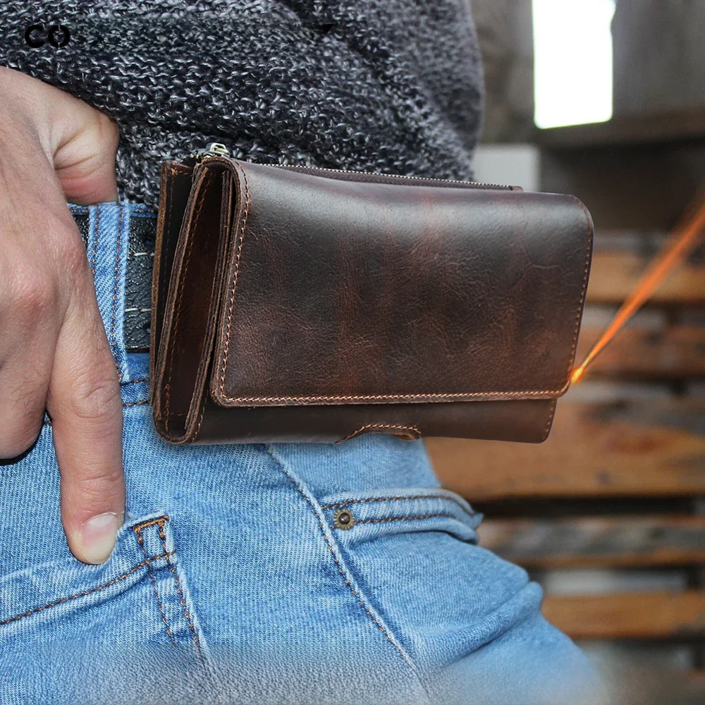 Skórzana saszetka męska na telefon z klipsem do paska, pasująca do Apple iPhone 17 16 15 14 Pro Max, etui na telefon Samsung Galaxy, etui na telefon komórkowy 4.7-6.9 cala, nerka. — zdjęcie produktu 7