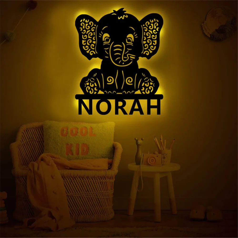 Cartoon Animal LED Baby Light Personalized Name Elephant/Dinosaur/Lion/Monkey/Deer Wood Night Light for Home Bedroom Decor