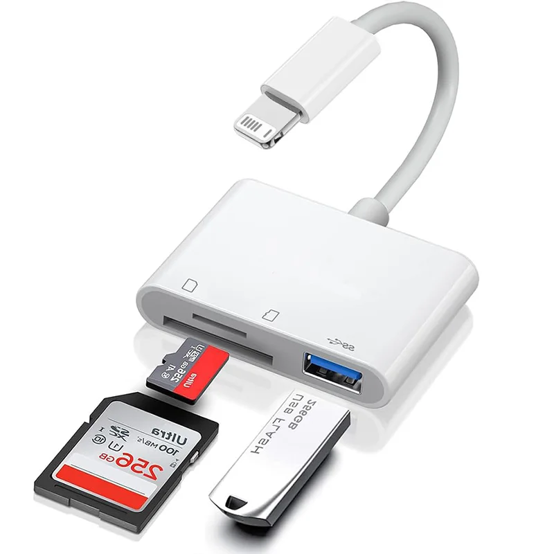 

OTG 3 in 1 TF SD Card Reader Data Transmission Splitter Camera Reader Adapter for iPhone 15 14 13 12 11 XR Pro Max XR
