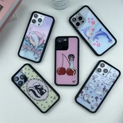 Wildflower ins cute animal phone case for iPhone16promax 15 Pro Max 16 14plus 13 12 17 cartoon Cherry Dolphin swan print bottom