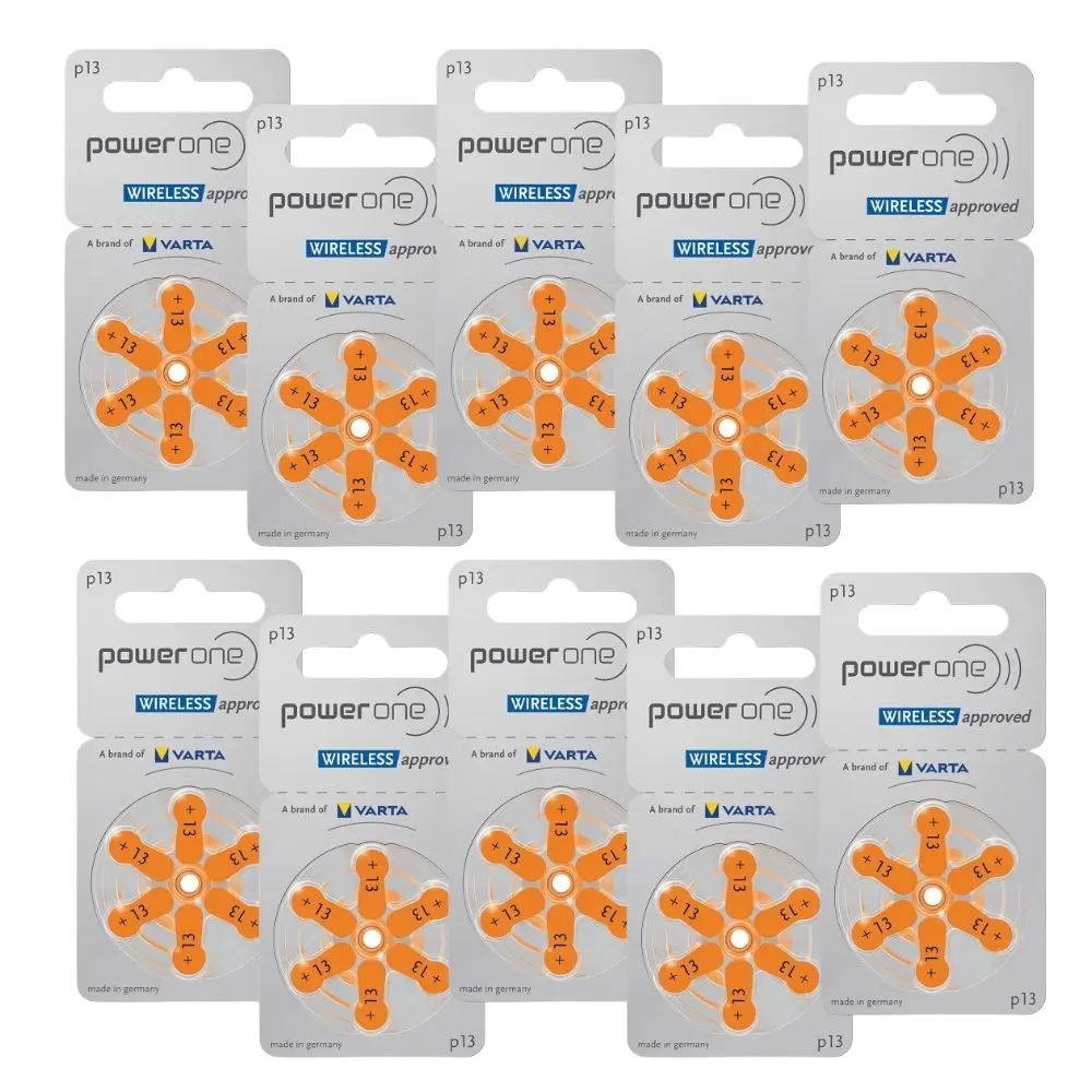 60 PCS Hearing Aid Batteries 10 Cards Zinc Air 1.45V PowerOne P13 13A 13 a13 PR48 Hearing Aid Battery For hearing aids