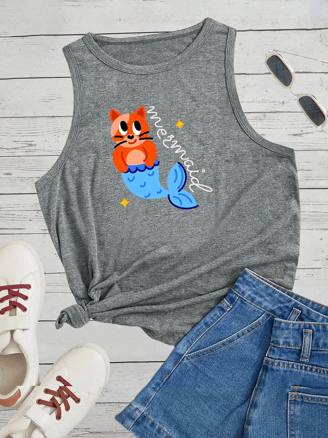 Cat Elf This Cat Is So Cute Meow Fashion Women's Safety Tank Top Loose O Neck Sleeveless Casual Women's Tank Top