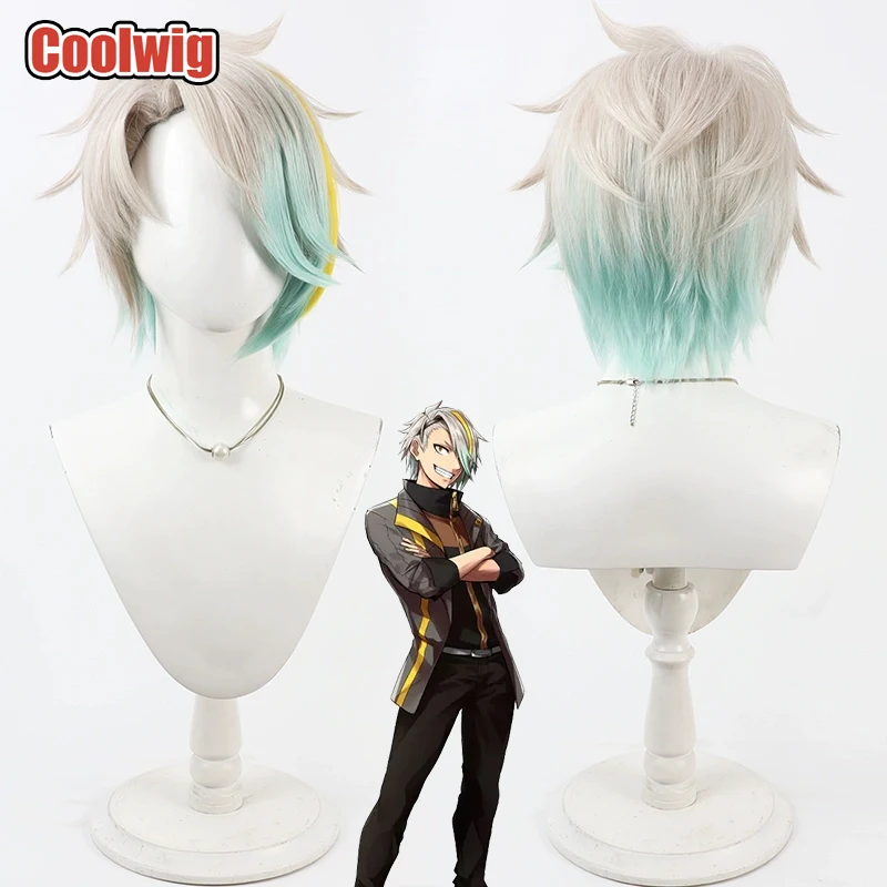 

Coolwig Synthetic Hair Utai Makea Cosplay Wigs Virtual YouTuber Utai Makea Silver White Mixed Green Yellow Wig Heat Resistant