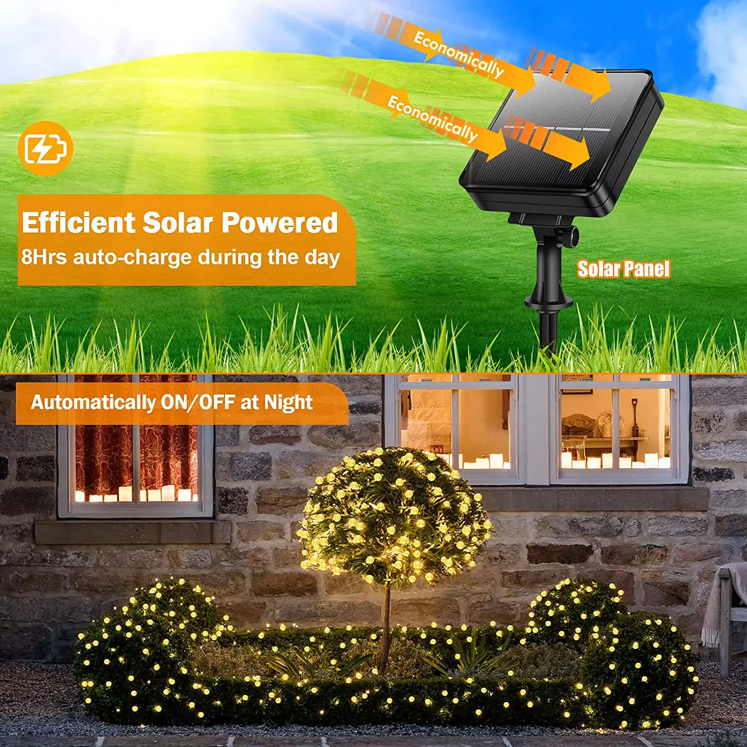 Luzes solares da corda 20-200 led globo de cristal luzes solares ao ar livre ip65 à prova dip65 água com 8 modos jardim árvore festa de natal decoração