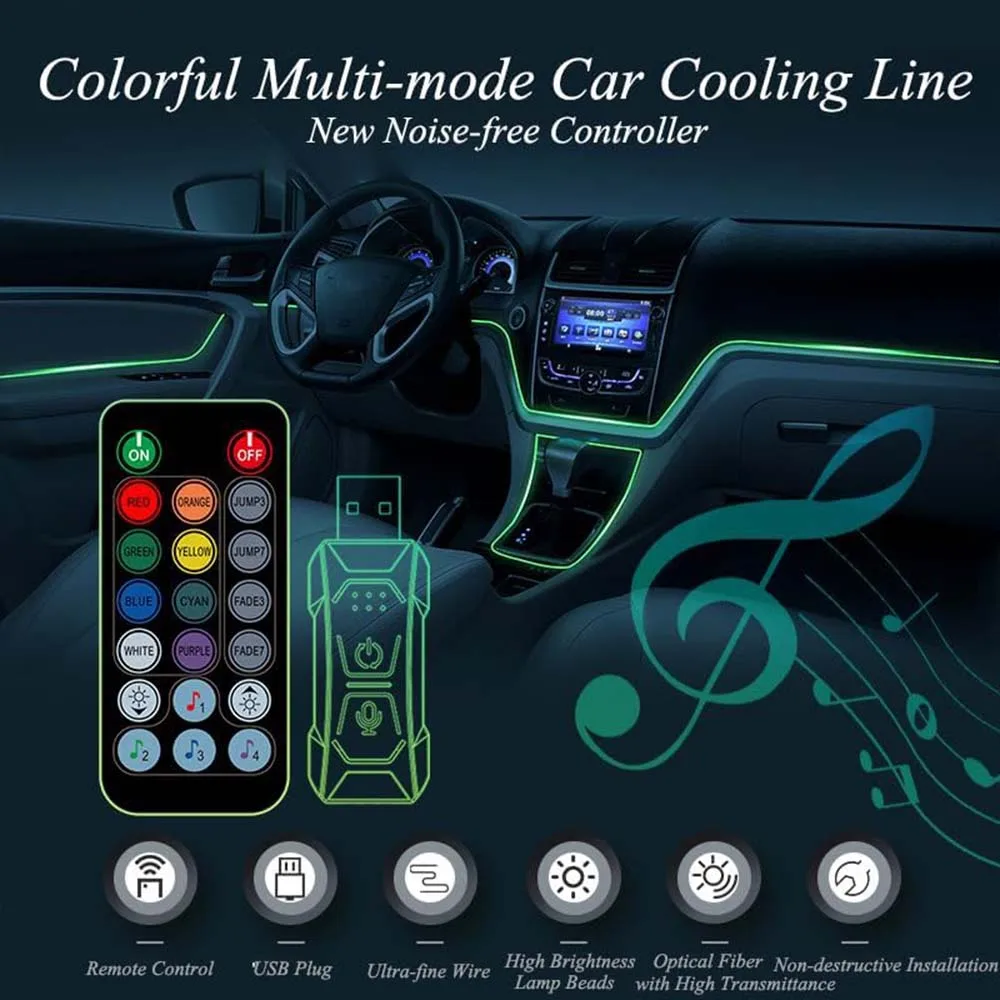 ضوء محيط 4M مع تطبيق لاسلكي للتحكم عن بعد، شريط إضاءة LED داخلي للسيارة، ملحقات إضاءة نيون داخلية للسيارة