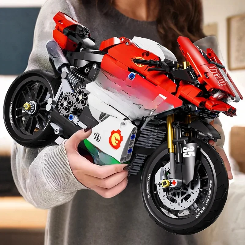 Technische V4 motorfiets bouwstenen set beroemd super motorfiets modelbouwpakket raceblokken voor tieners geassembleerd speelgoed cadeau voor jongens - afbeelding 2