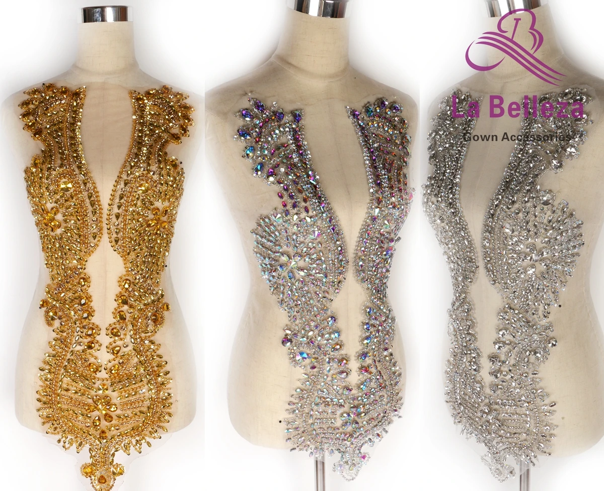 

La Belleza New hot on sale handmade rich easy to use bodice Rhinestone applique for wedding prom dress accessorie