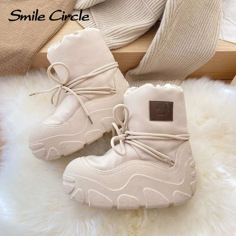 Smile Circle Women Snow Boots Suede Leather Warm Space Boot Winter Round-toe Casual Boots