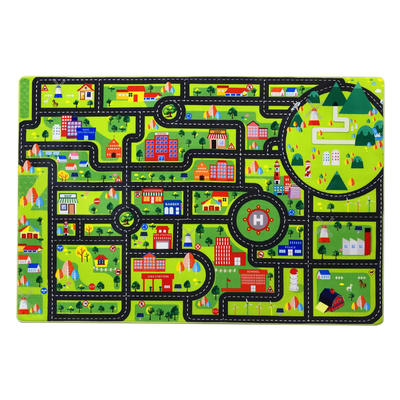 Tapis de jeu antidérapant pour enfants, épaissi, super doux et sûr, motif système routier et avion, pour chambre d'enfant, noir 100x160cm