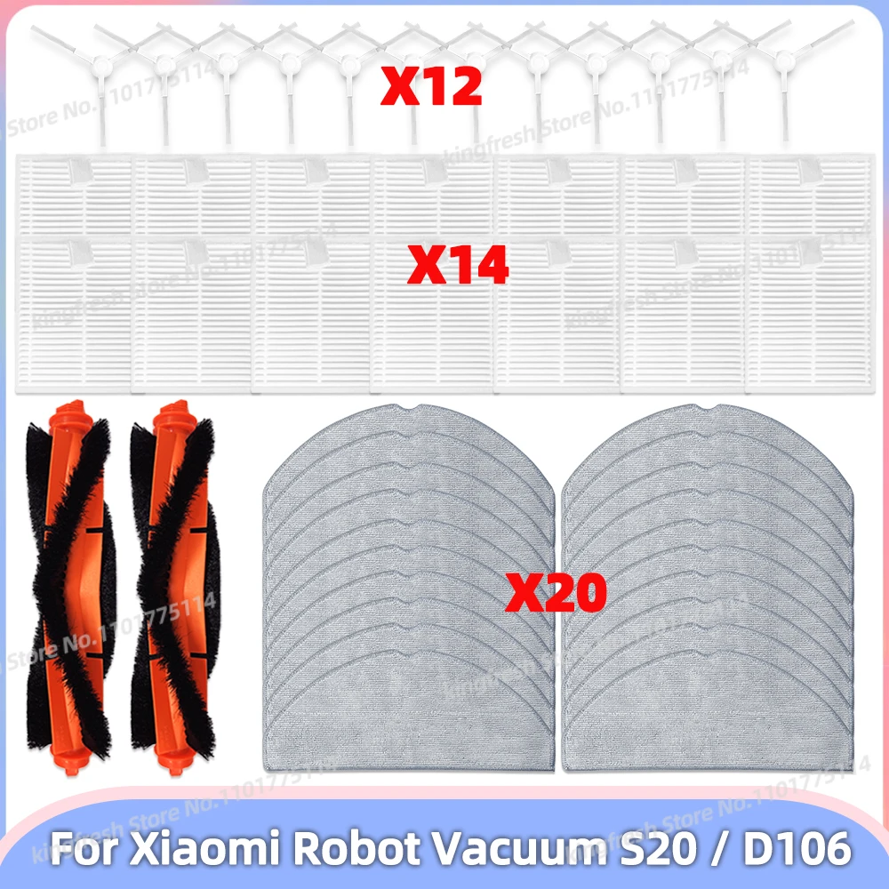 Fit For ( Xiaomi Robot Vacuum S20 / D106 ) Parts Main Roller Side Brush Filter Mop Cloth Accessories