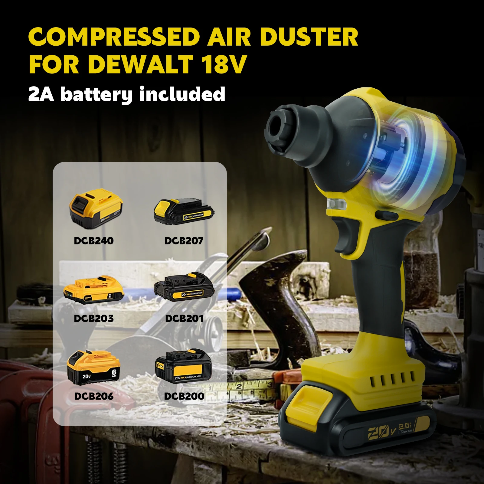 6IN1 Cordless Air Blower with 20V 2000mAh Battery Dusting Machine Multifunction Dust Blower Inflator Vacuum Tool Fit for Dewalt