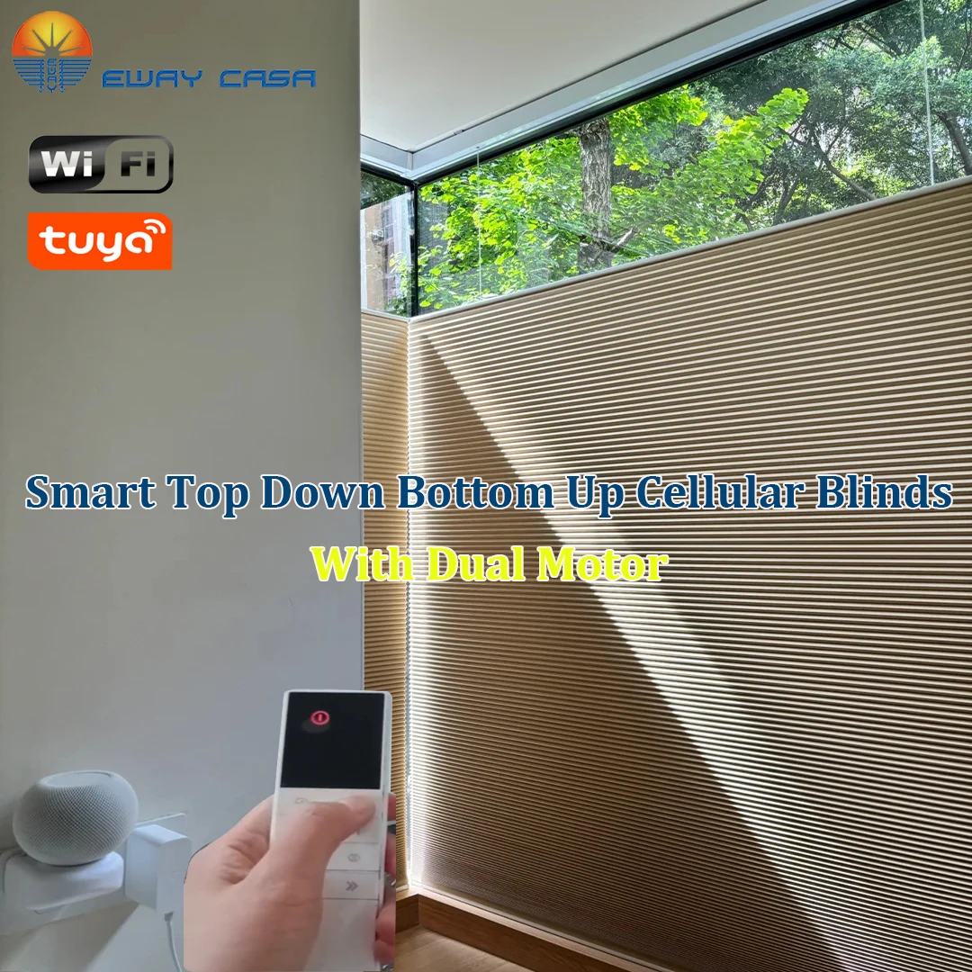 Dual Motor Smart Honeycomb Shades Day & Night Light Control Main Pic.