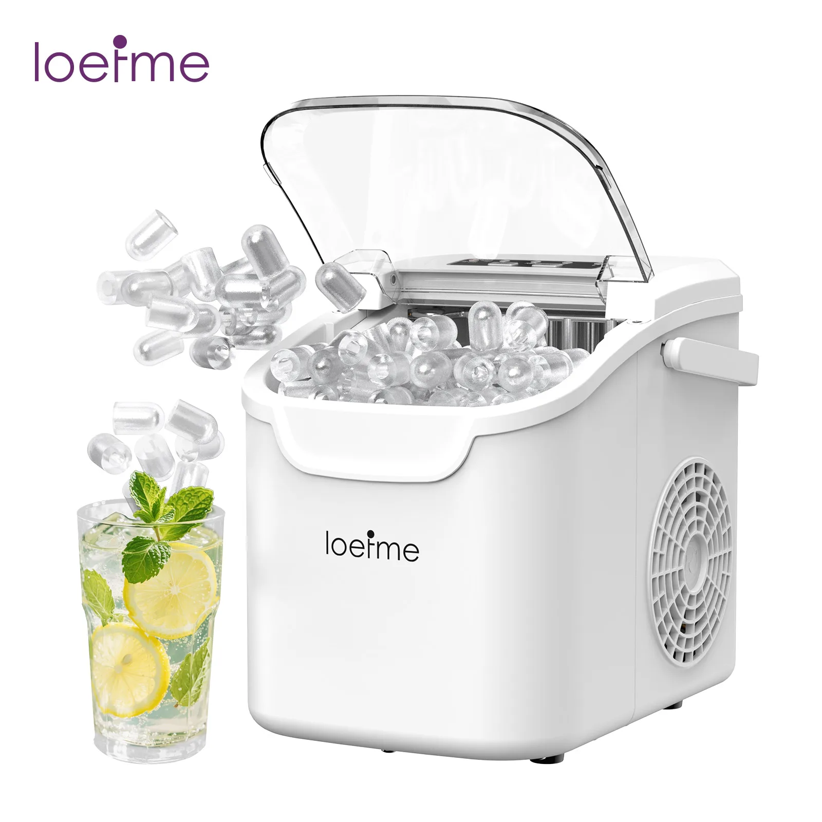 LOEFME Draagbare IJsblokjesmachine 12kg/24u 8 IJsblokjes in 6-13 Min Zelfreinigend LED met Instelbare IJsmaat en 0,8L Waterreservoir