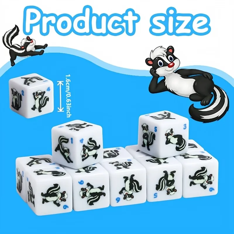12Pcs Skunk D6 Dice Set, Suitable for Board Games, Role-Playing Games, Dungeons & Dragons, Etc., Party Discount, Six-Sided Dice