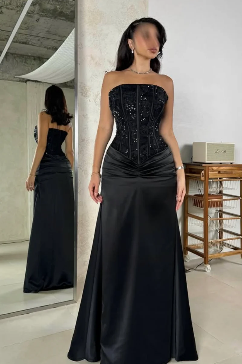 Jessica Slim-fitting Embroidered Sequined Dress Evening Dresses Black Prom Dresses Off-the-shoulder Satin Party Dresses