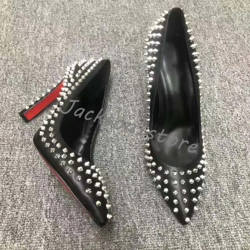 Black Rivet Pointed Toe Women Shoes Designer Pointed Toe Super High Heel Slip On Party Female Dress Shoes Comfort Office Shoes