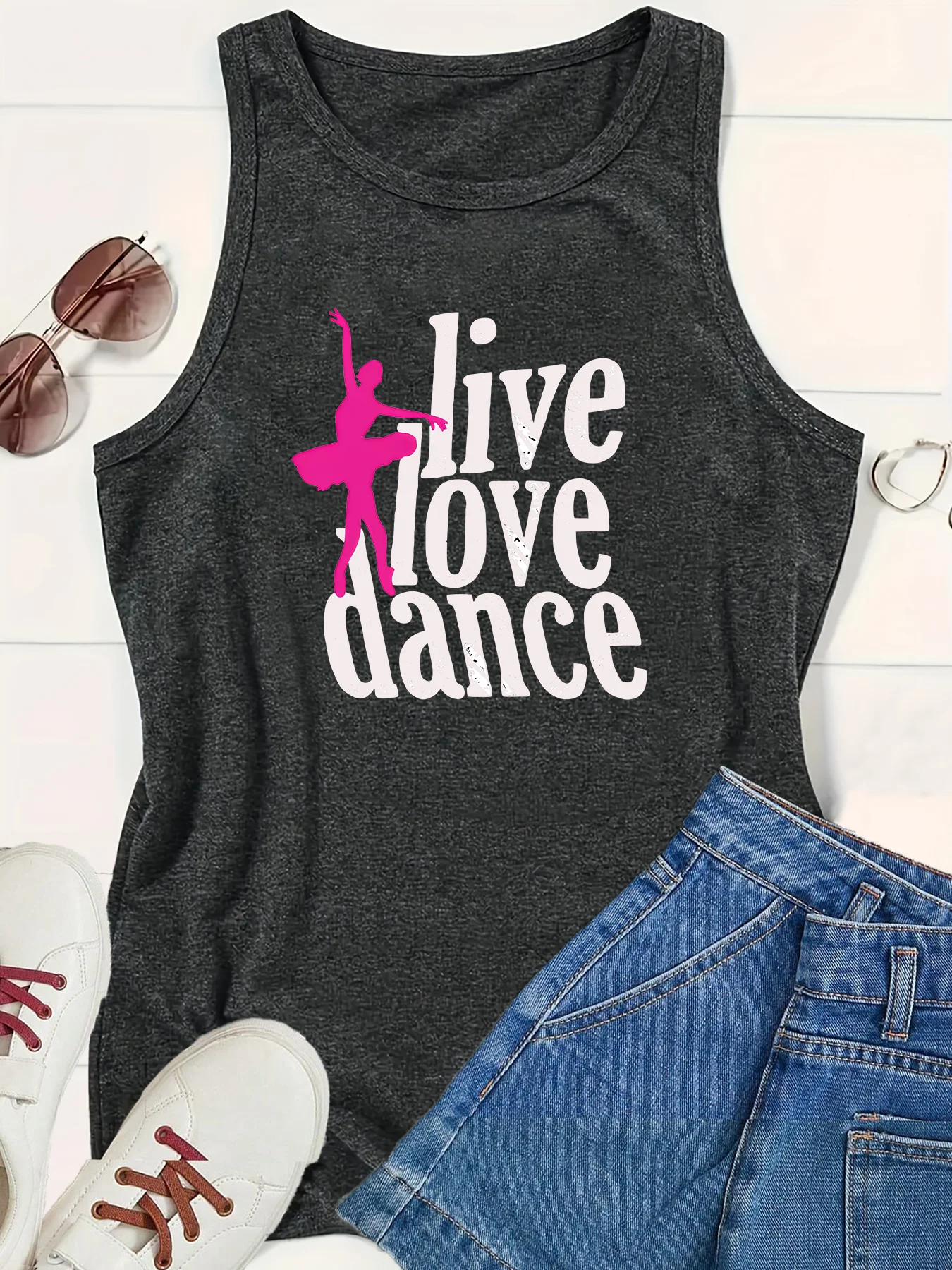 Live Love Dance-Haut précieux à col rond pour femme, haut en fibre, lettre de sécurité, vêtements décontractés