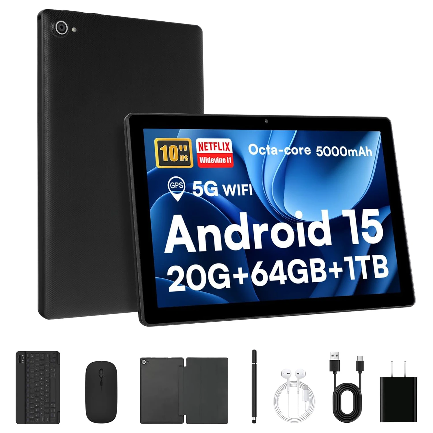 Tablette URAO 10 pouces Android 15 Octa-Core 20 Go RAM 64 Go ROM 1280x800 IPS PC Tablette WiFi 6 Bluetooth 5.3 Widevine L1 avec Clavier