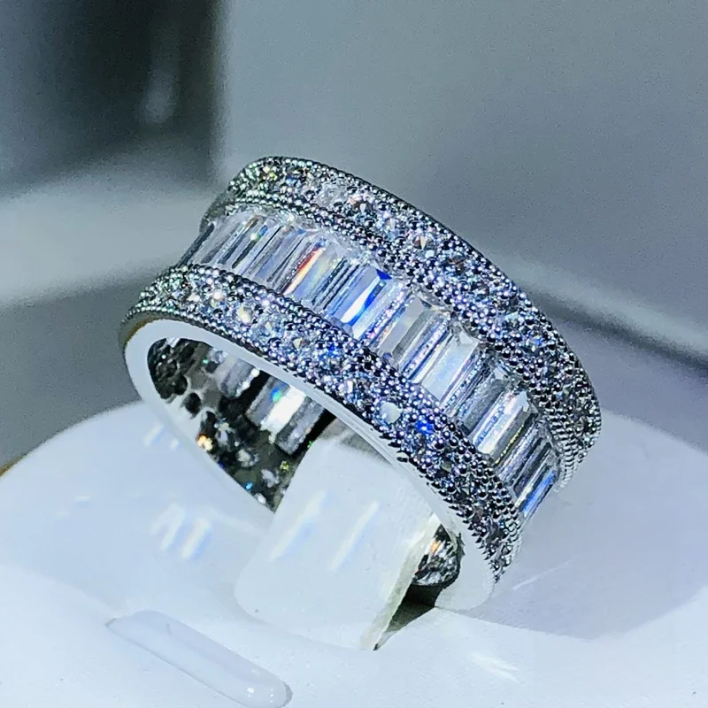 Prosty elegancki 925 Sterling Silver olśniewający prostokąt CZ cyrkon kryształowy pierścionek obietnica ślubne pierścionki zaręczynowe dla kobiet — zdjęcie 2