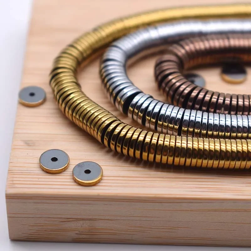 Hurtownie 4/5/6/8mm naturalny hematyt luźne koraliki przekładki złote koraliki Disc kule na komponenty do wyrobu biżuterii Fit naszyjnik Diy — 2