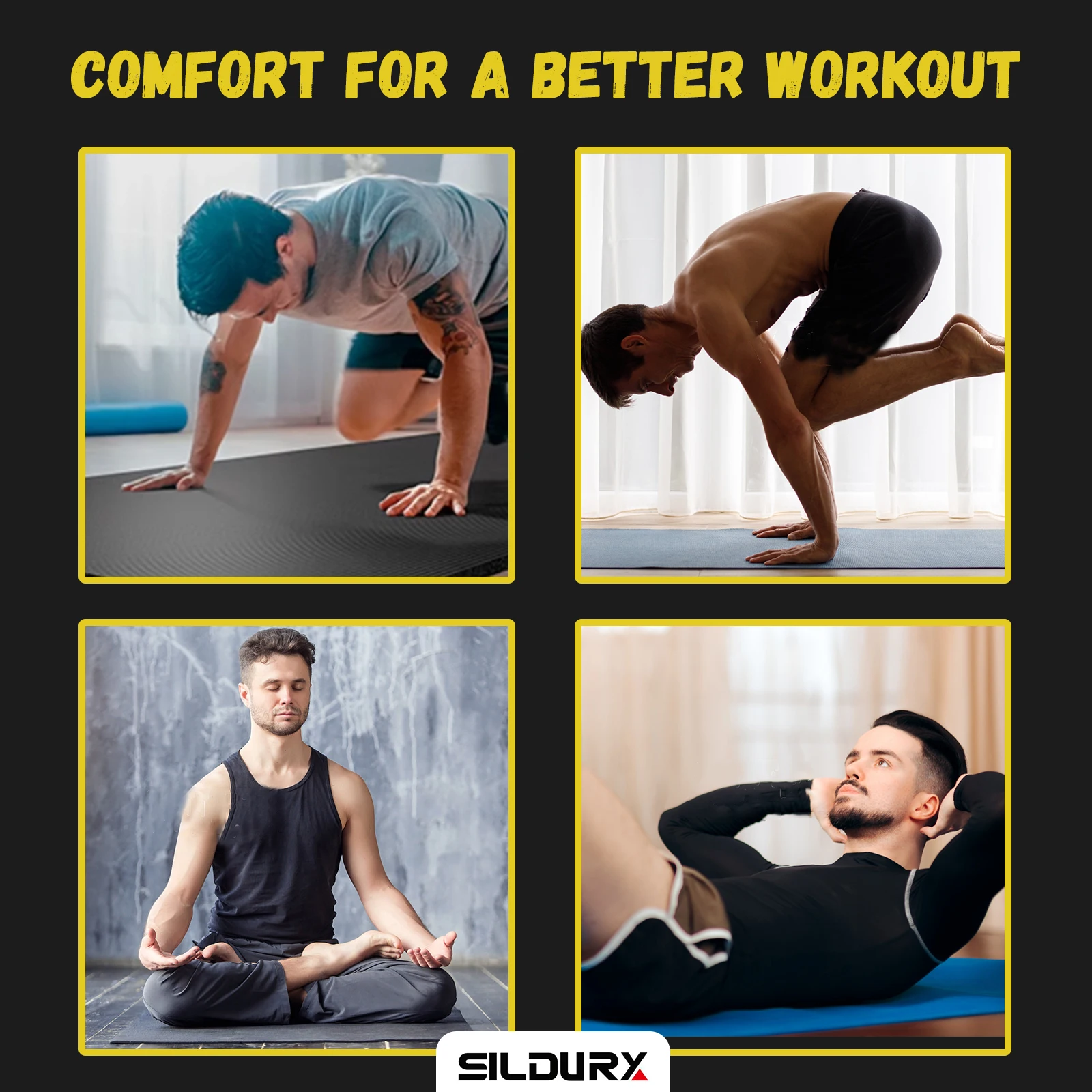 Allargare di 80 cm Tappetino yoga antiscivolo extra spesso - Per pilates, fitness e allenamenti a casa Supporto ad alta densità con cinghia per il trasporto