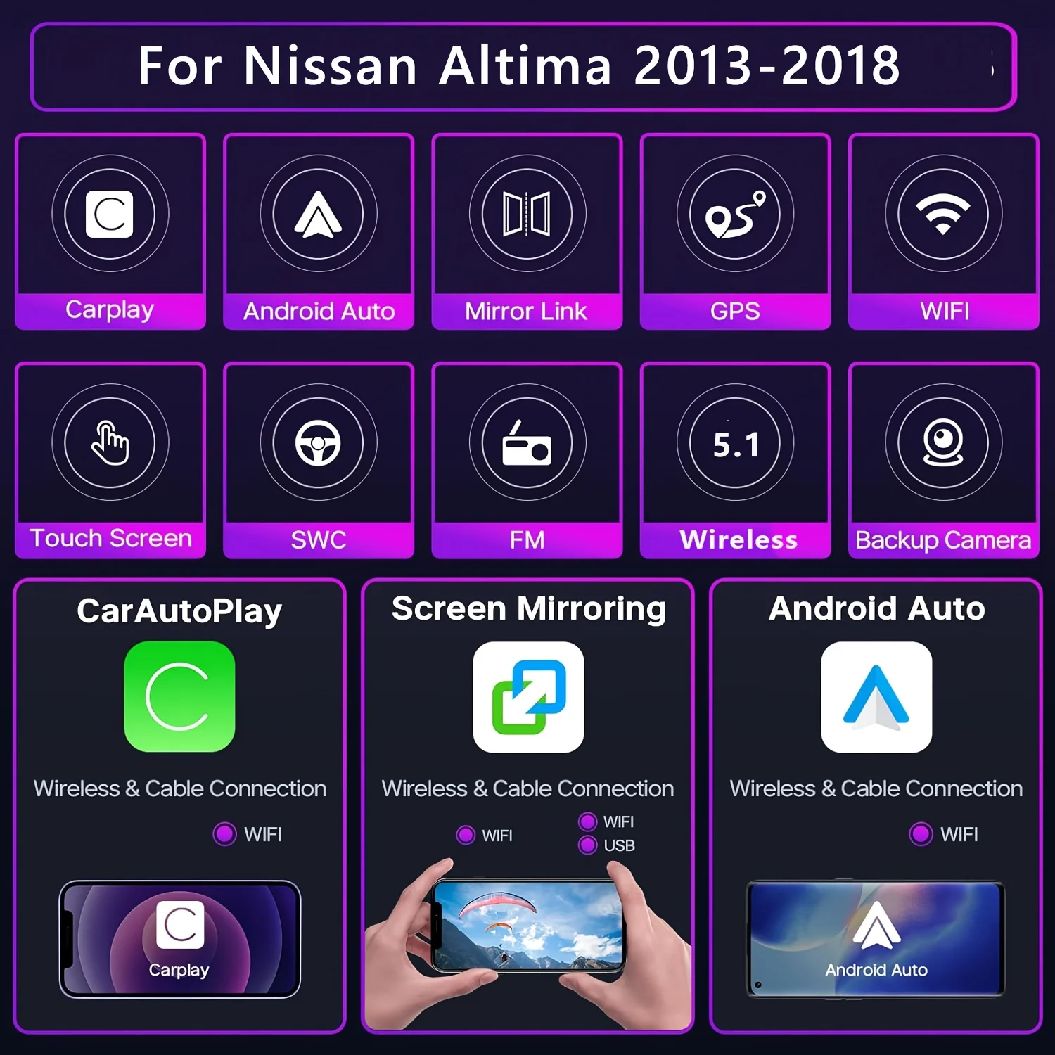 10.1 بوصة ستيريو سيارة لاسلكي لنيسان ألتيما 2013 2014 2015 2016 2017 2018 دعم CarPlay أندرويد السيارات ، 2G + 32G HD لمس