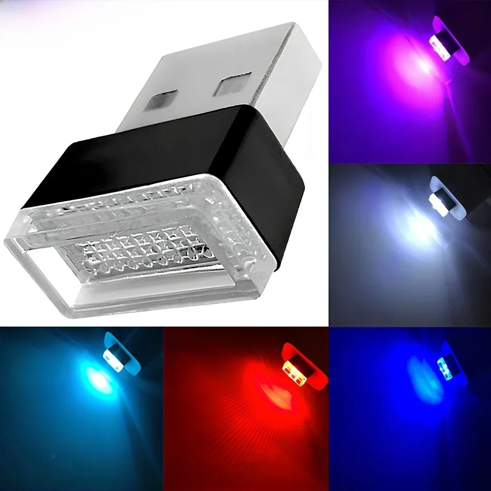 4 pièces voiture Mini USB LED atmosphère lampes décoratives éclairage de secours bleu et rouge violet blanc lumières intérieures PC prise Portable