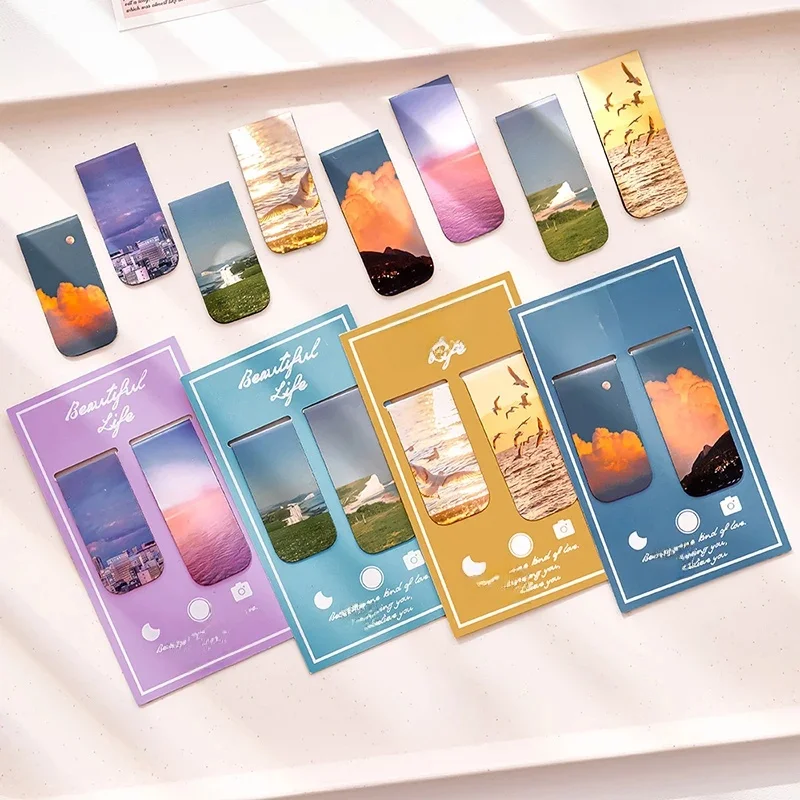 Marque-pages magnétiques pour le nettoyage de la belle vie, clips de page de photos de paysage, marqueur de livre, cadeau de lecture unique, A3002, 1 paquet, 4 paquets