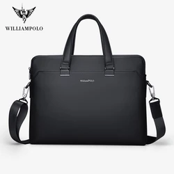 Мужской деловой портфель из кожи WILLIAMPOLO, мужская сумка через плечо 15 дюймов для ноутбука, большие вместительные мужские сумки