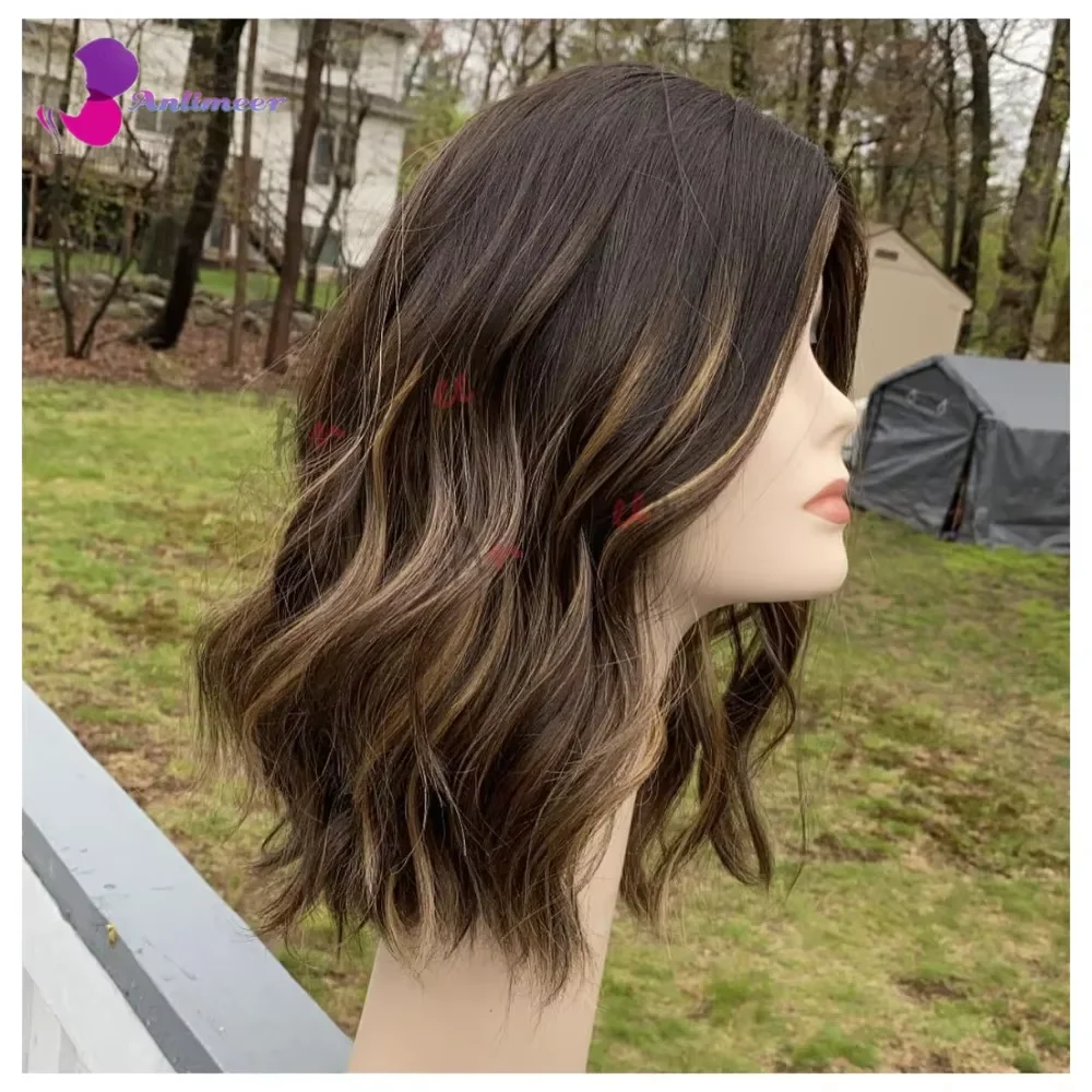 Short Bob Body Wave Wig 100% Human Hair Wigs 5x5 Silk Top Closure Wigs Human Hair Wavy Wig Highlighted Lace Front Wig Human Hair