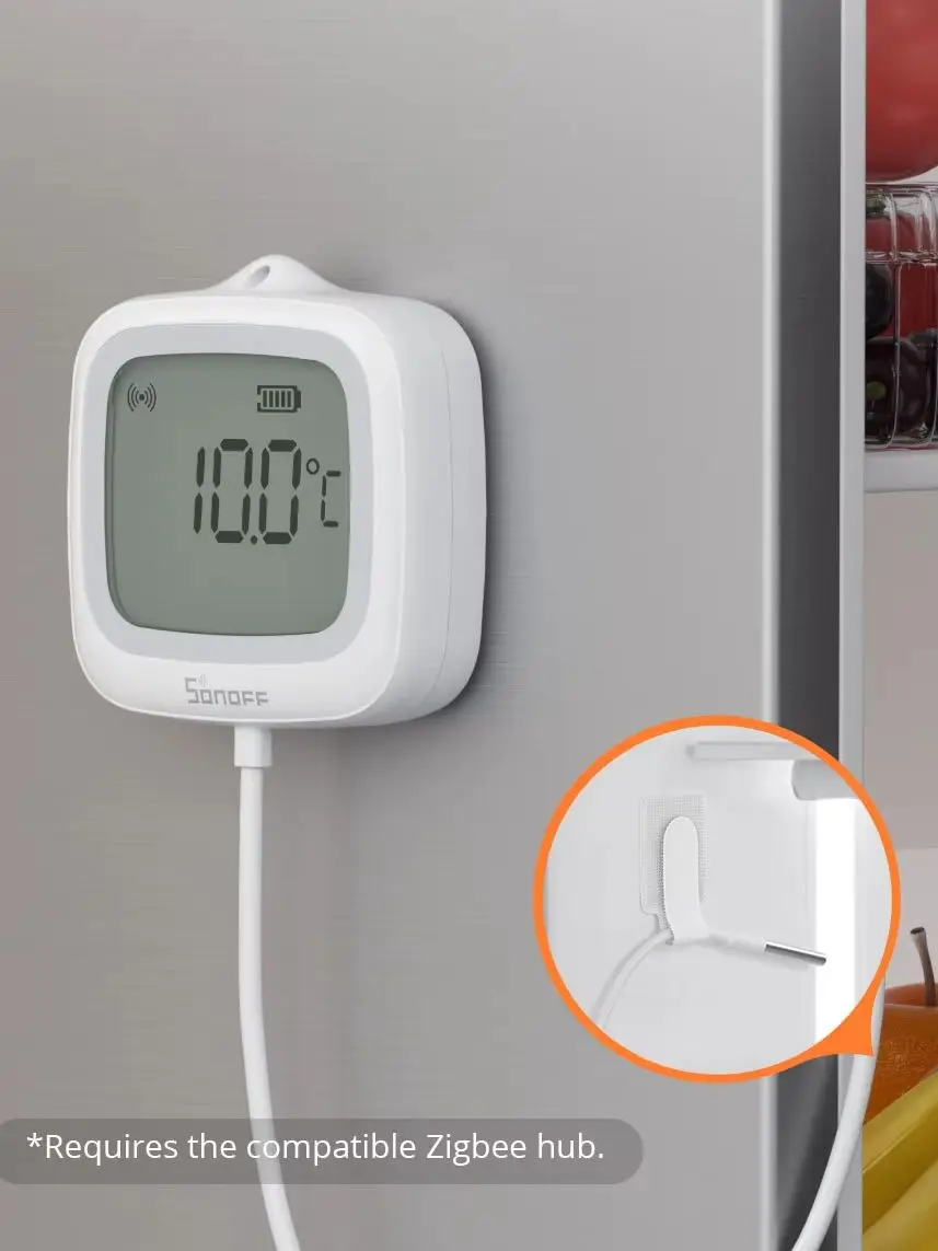 SONOFF SNZB-02LD Zigbee 3.0 LCD Smart-Thermometer mit Sonde, IP65 wasserdicht, für Kühlschrank, Pool, Aquarium und Weinkeller