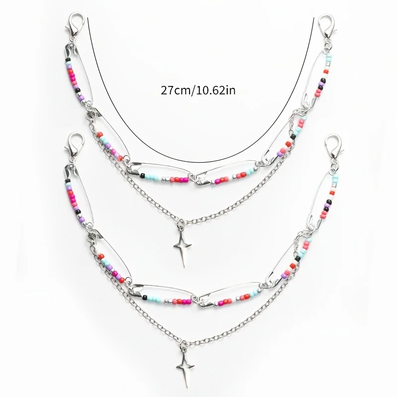 2 Psc-Cool Punk Style Layered Shoe Charms with Colorful Beads and Star Pendants–Perfect for Everyday Wear and Halloween Gifting
