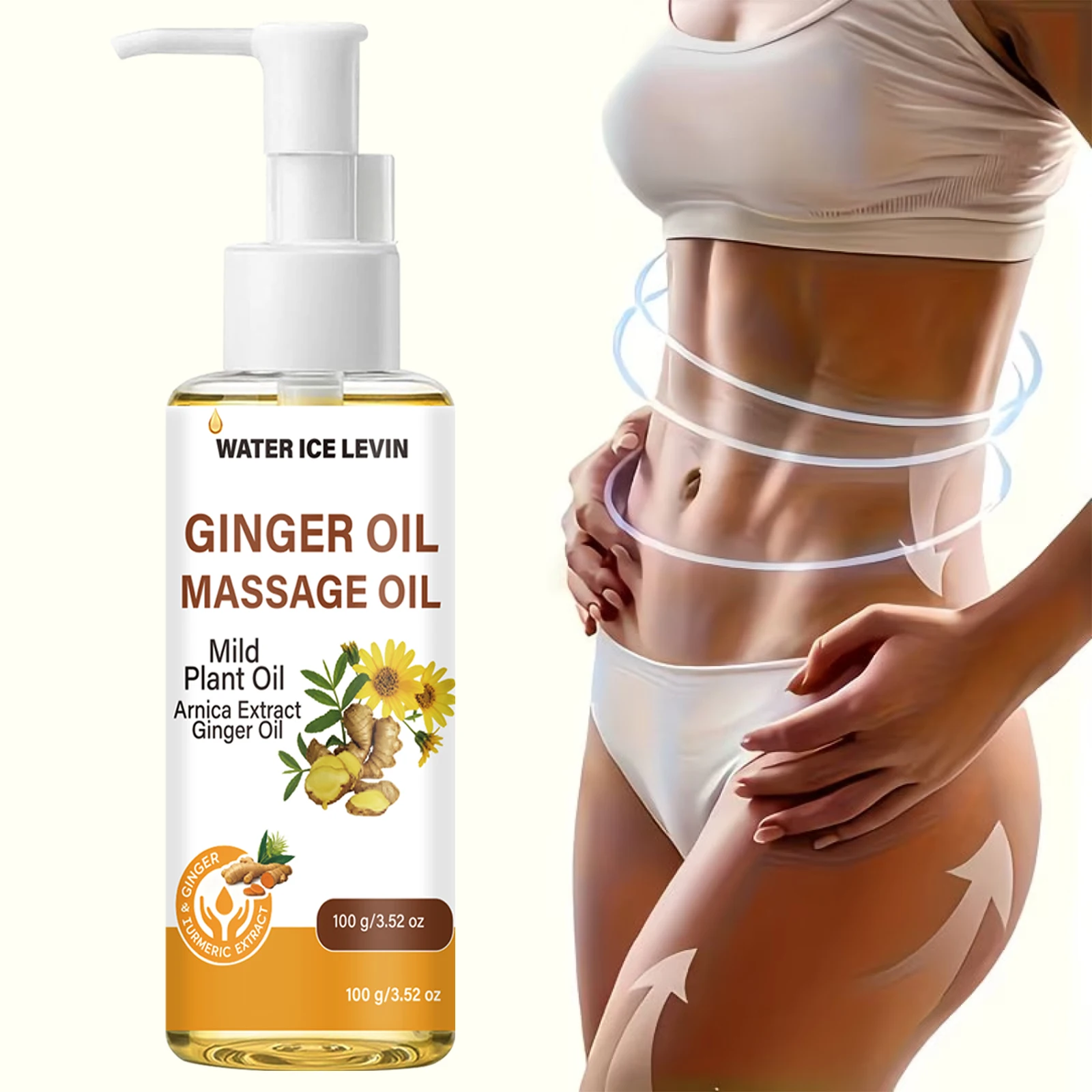 Ginger Massage Body Oil with Arnica Extract, Moisturizing Firming Natural Plant Skin Care Oil