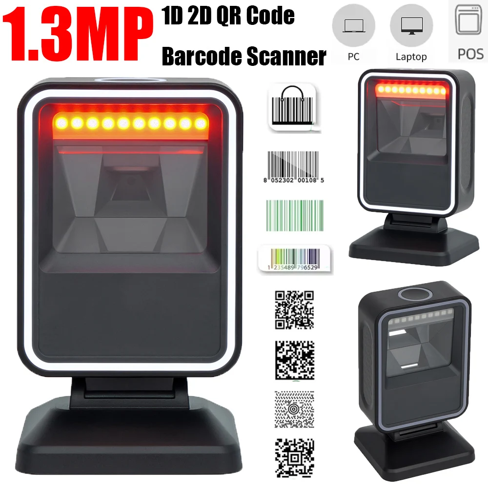 Leshine 1.3MP HD Camera Wired Barcode Scanner 1D 2D QR Code Desktop Barcode Reader for Supermarkets for PC Laptop Window POS