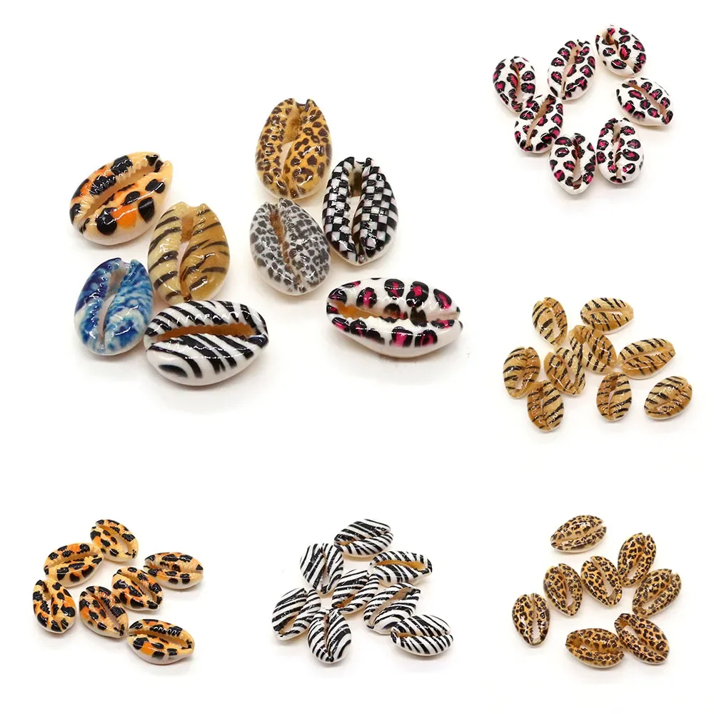 Perles de coquillages multicolores à imprimé léopard, 9x19mm, pour bijoux de direction, bracelets, boucles d'oreilles