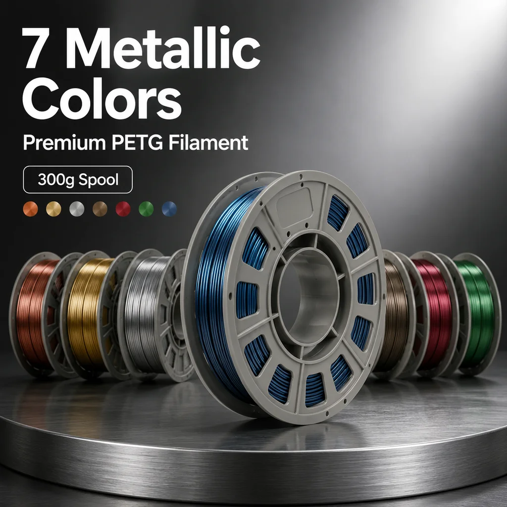PETG 3D Printer Filament Metallic Colors 1.75mm 300g Compact Spool Shiny Metal Luster 3D Printing Material for FDM Printers