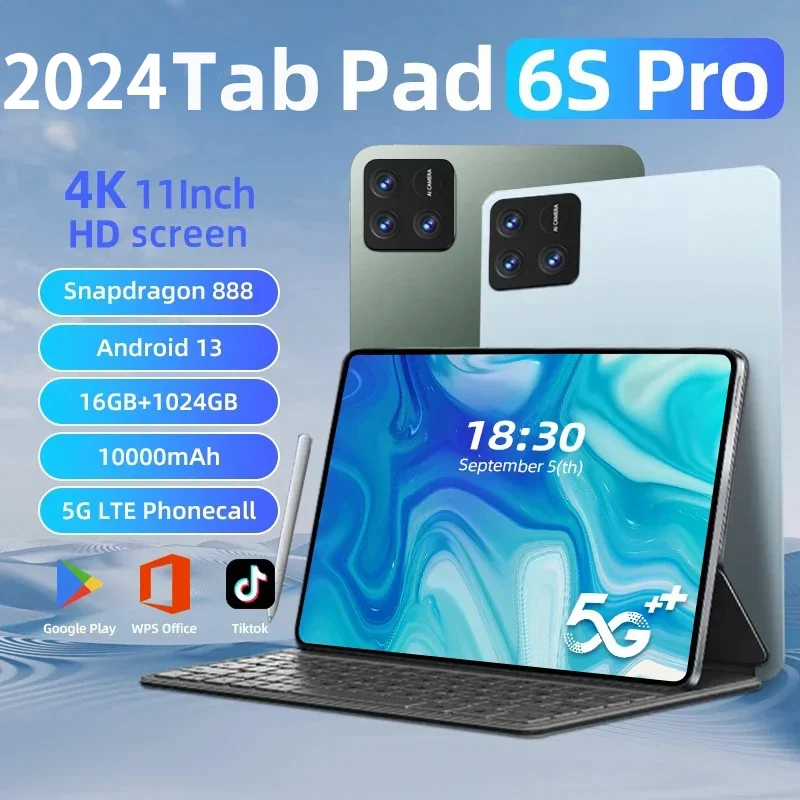 2024 Original Version Pad 6S Pro Snapdragon 888 Mi Android 13 Tablet PC 10000mAh RAM 16GB ROM 1TB 5G HD 4K Screen WIFI Mi Tab